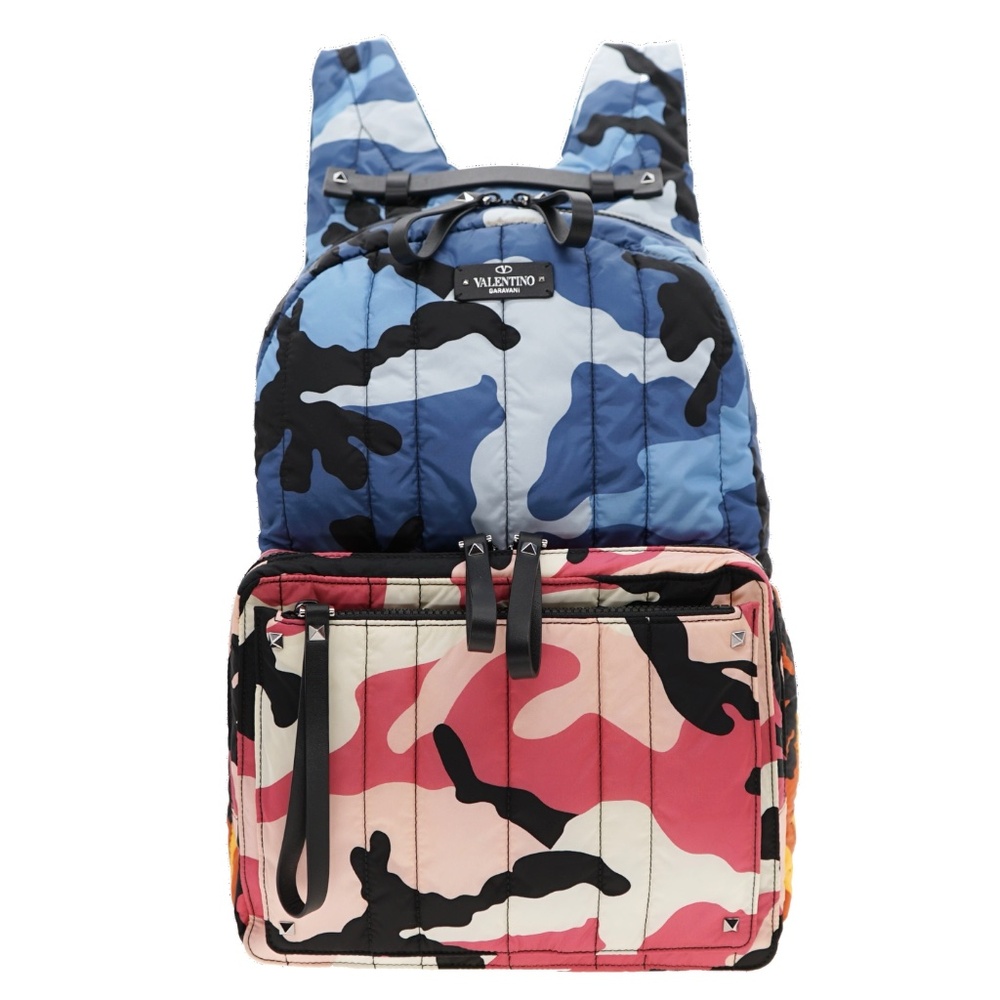Valentino Garavani Backpack Camouflage Quilted Nylon Multicolor New